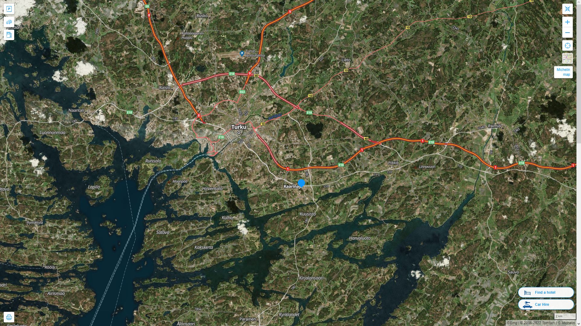 Kaarina Highway and Road Map with Satellite View